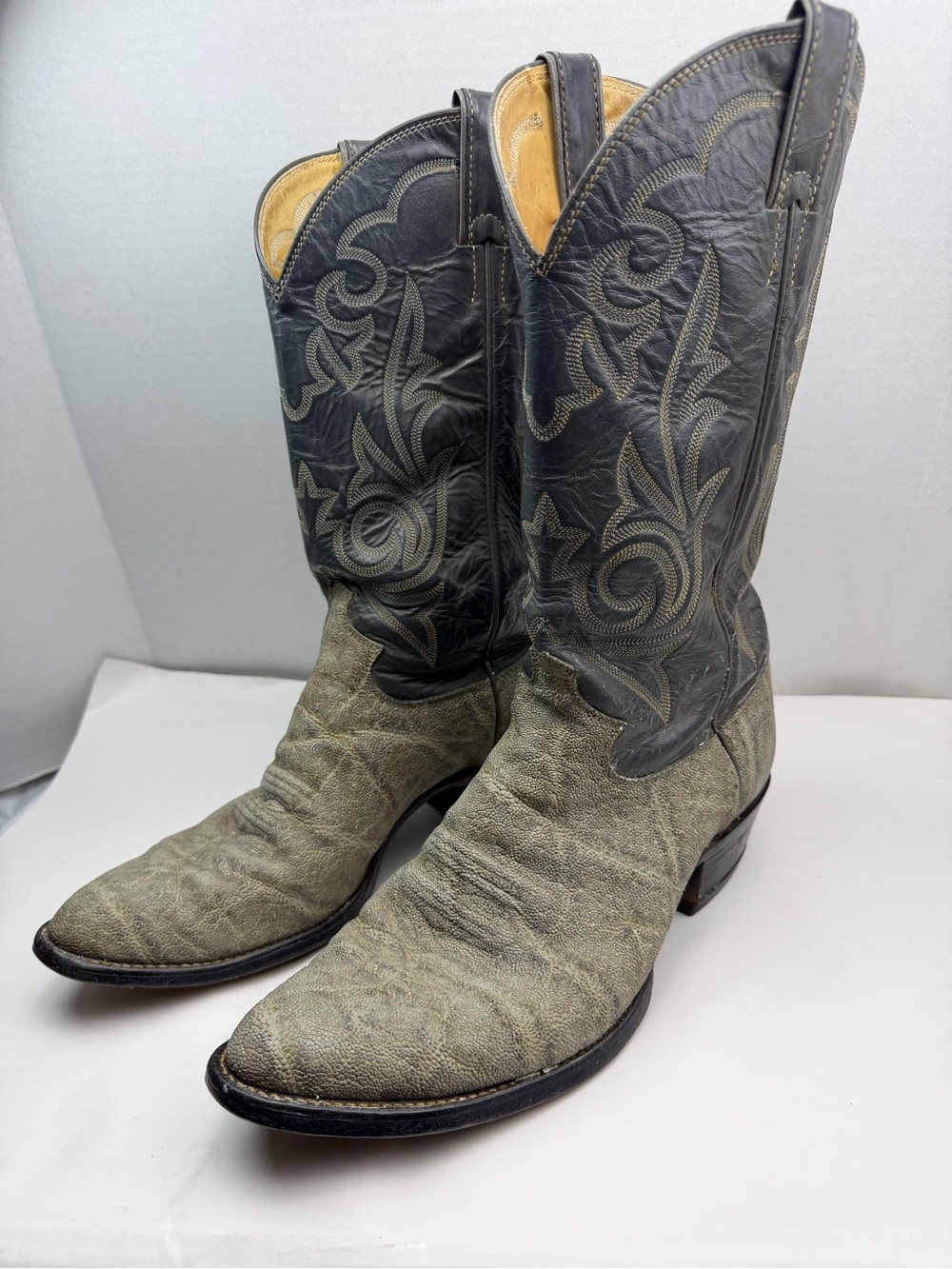 Justin Mens Western Cowboy Boots 8527 Grey Black Leather Elephant Print Size 10